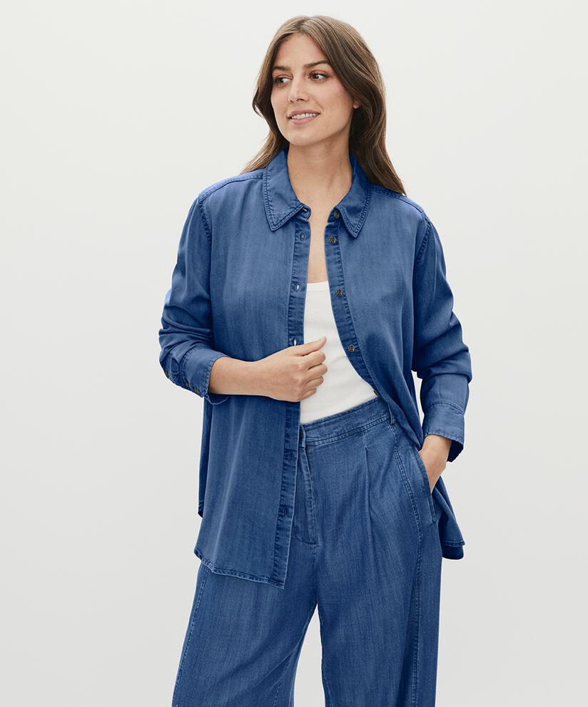 leichtes Jeanshemd aus Lyocell, Washed denim