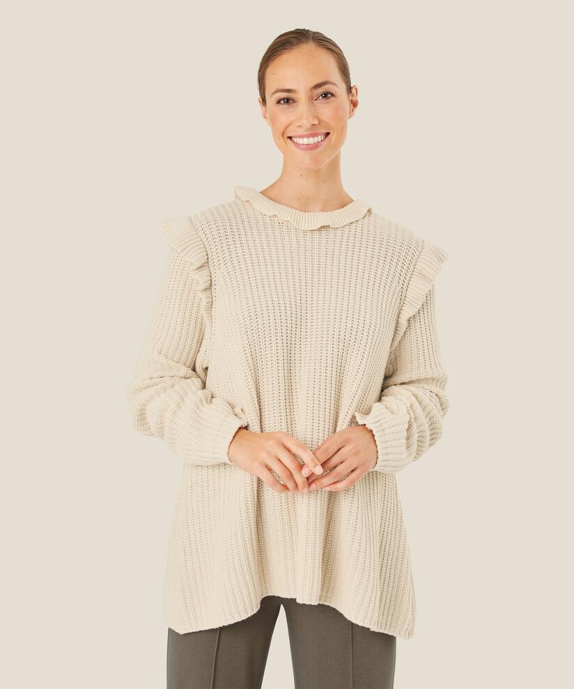 Baumwollstrickpullover mit Rüschen, Whitecap