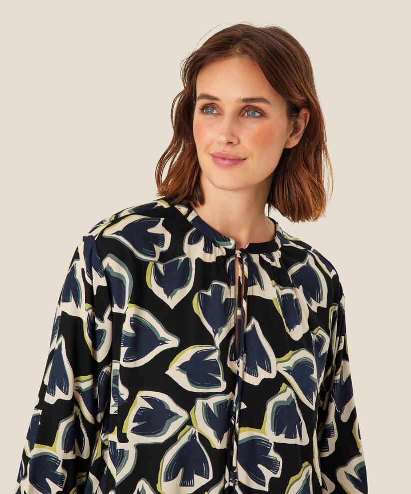 Viskosebluse mit Bindedetail im Nacken, Maritime Blue