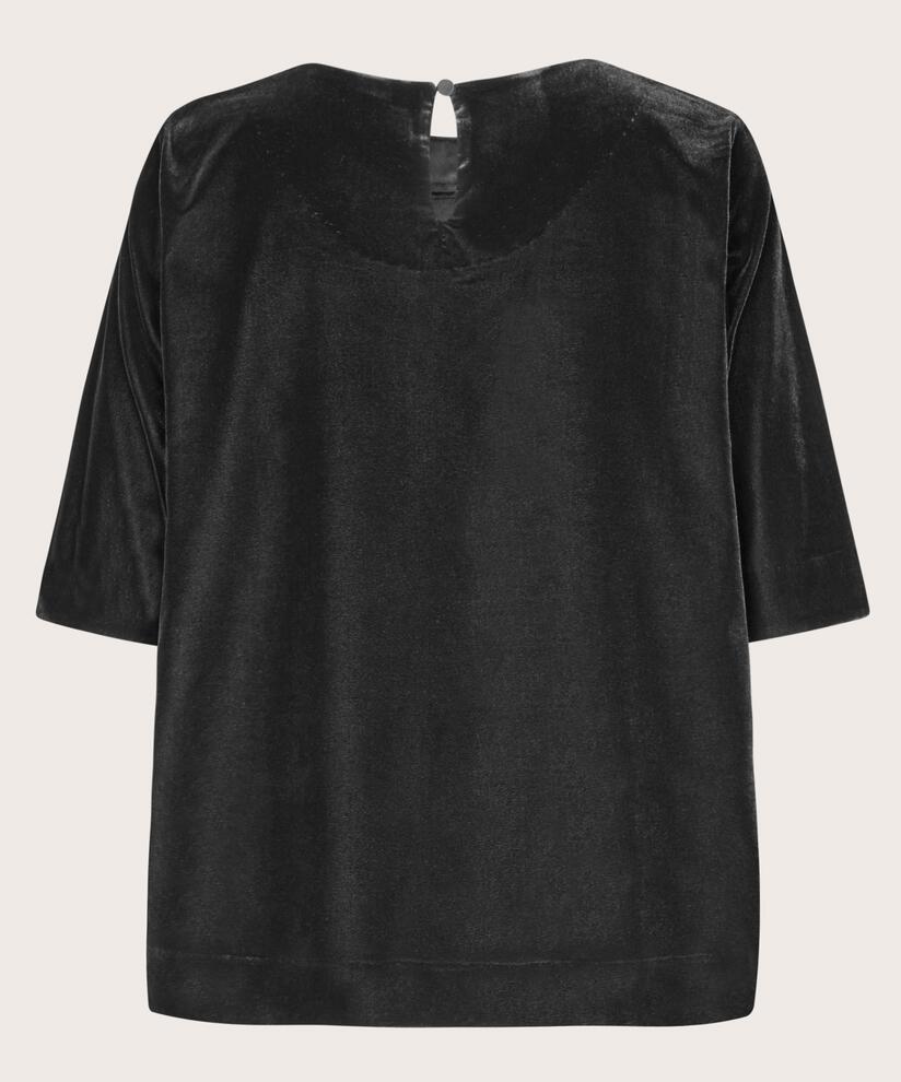 Veloursbluse mit Knopfdetail, Black