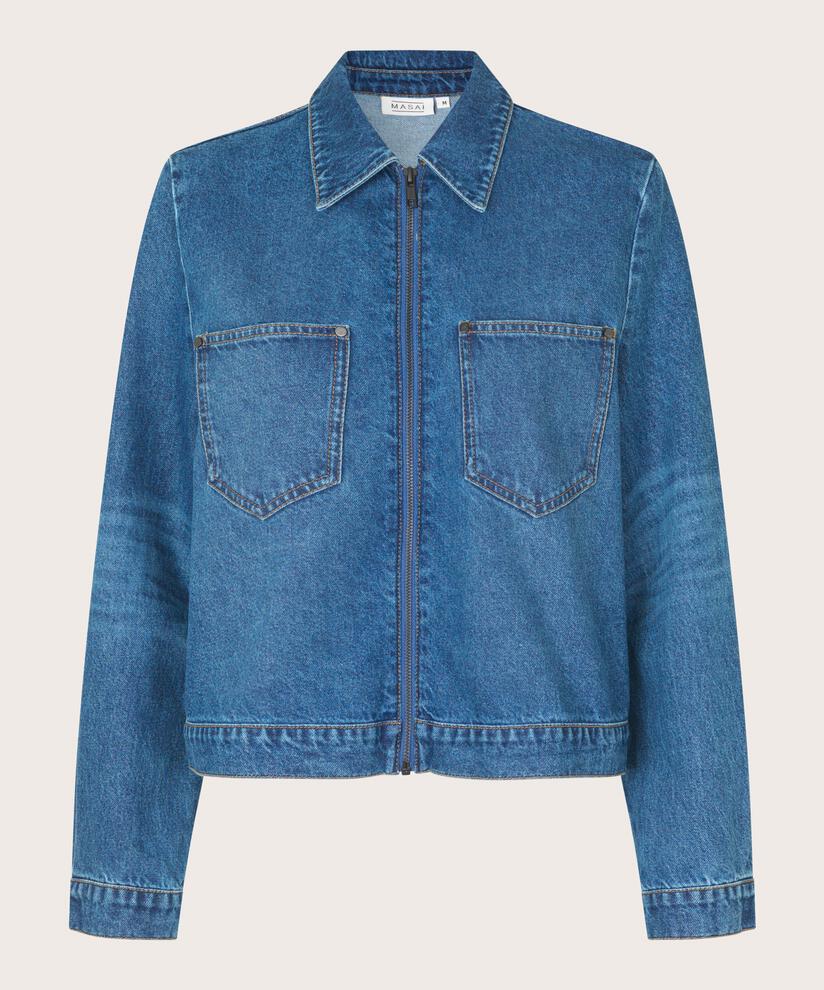 kurze Denimjacke mit Reißverschluss, Blue Denim