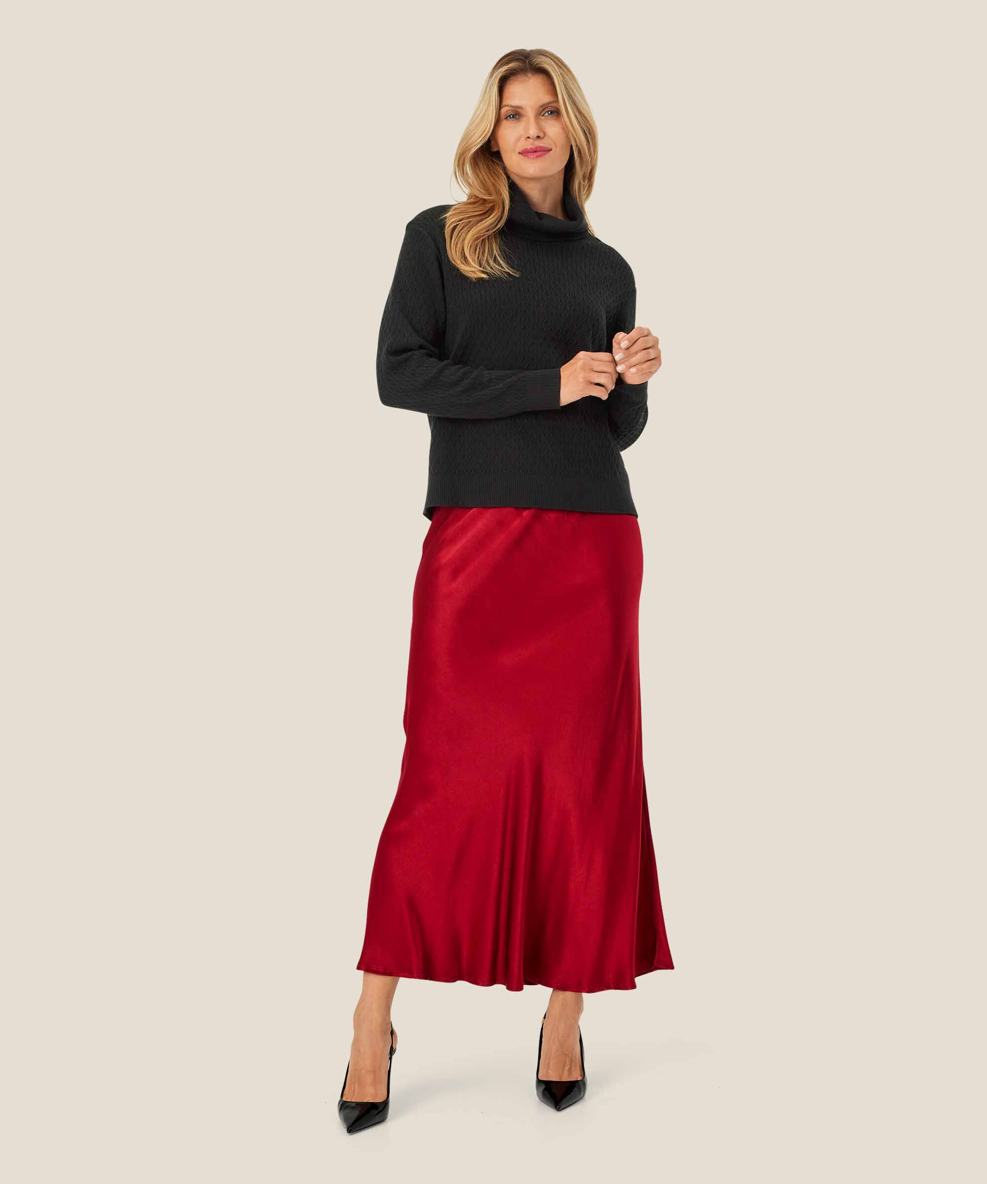 Satinrock mit schmalem Gummizug in der Taille, Red Dahlia