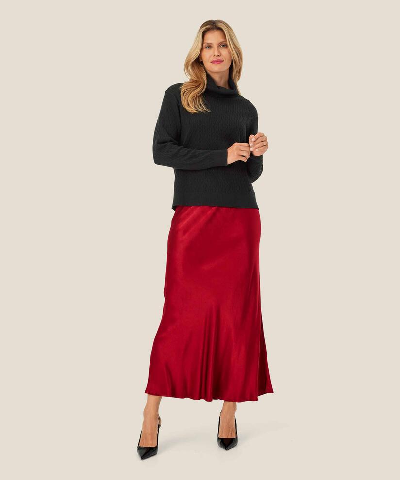 Satinrock mit schmalem Gummizug in der Taille, Red Dahlia