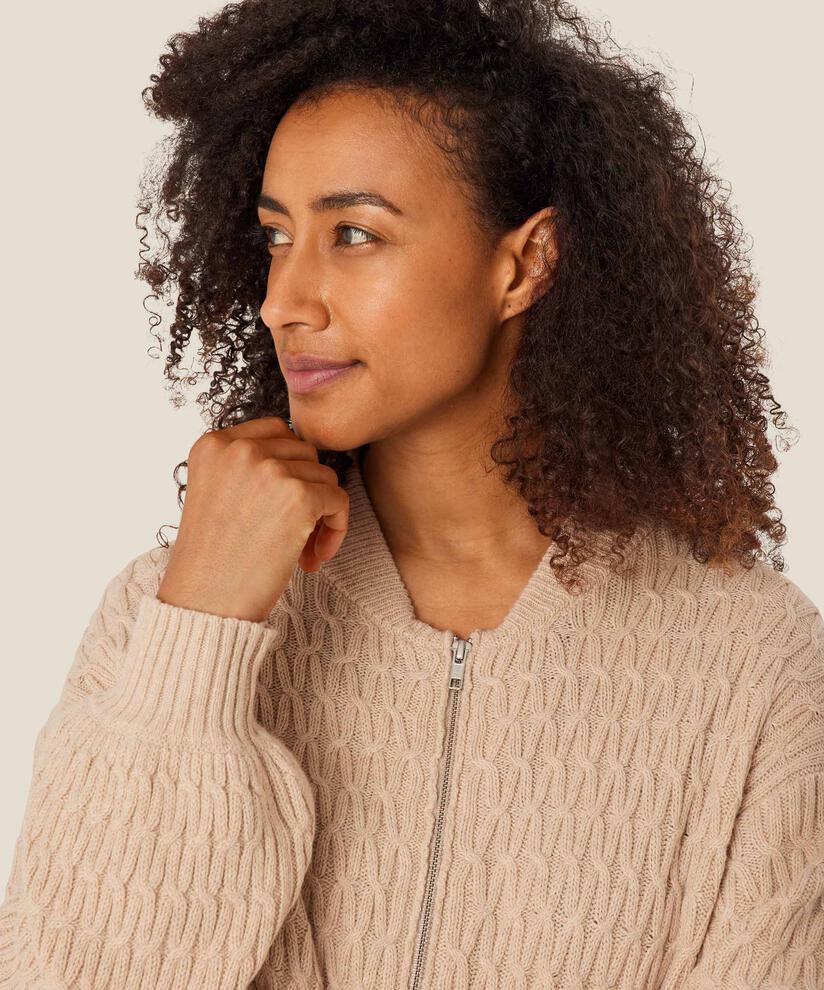 Strickjacke mit Reißverschluss aus Wollmischung, L beige mel