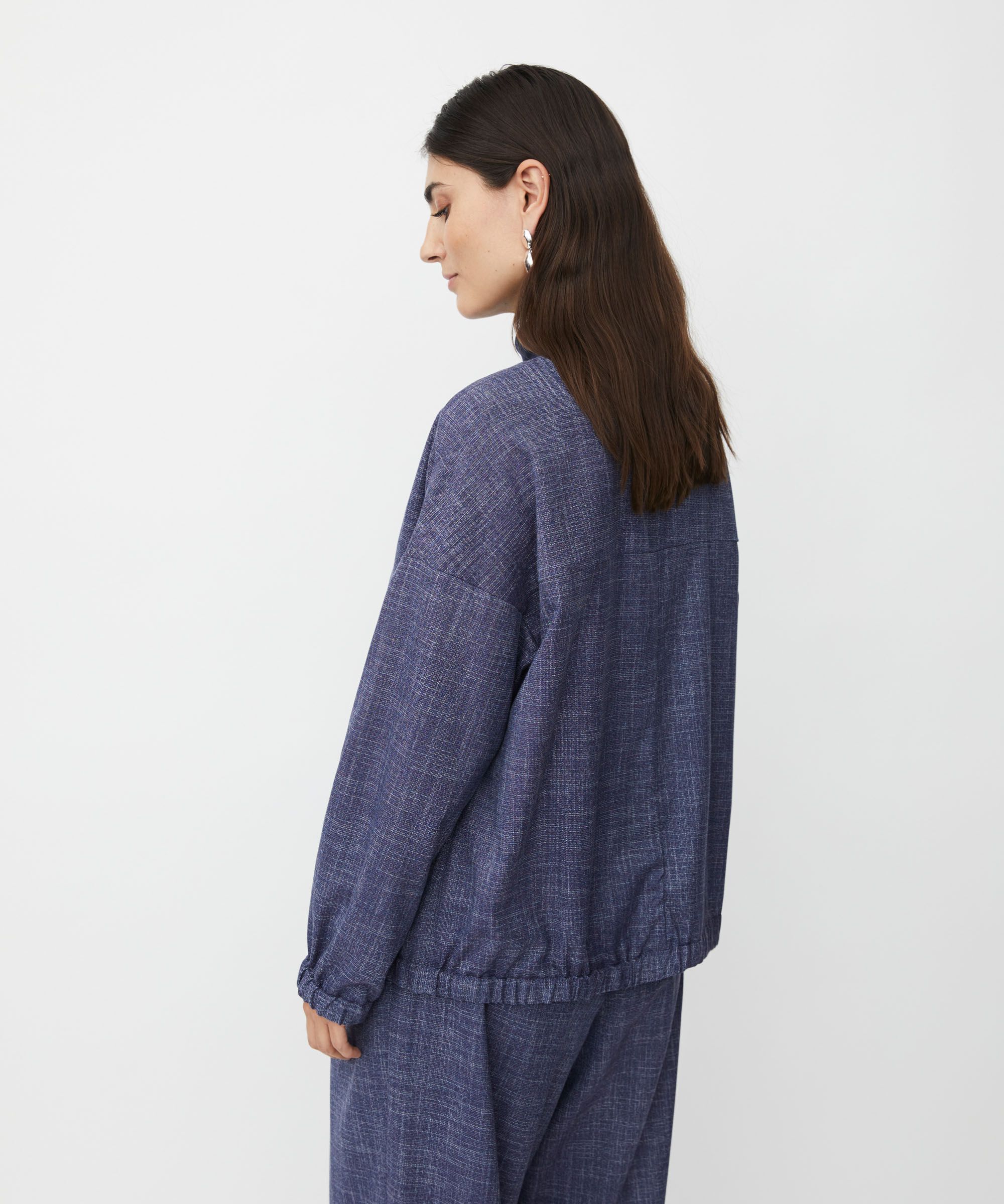 Rundhalsjacke mit verstecktem Knopfverschluss, Navy Blazer