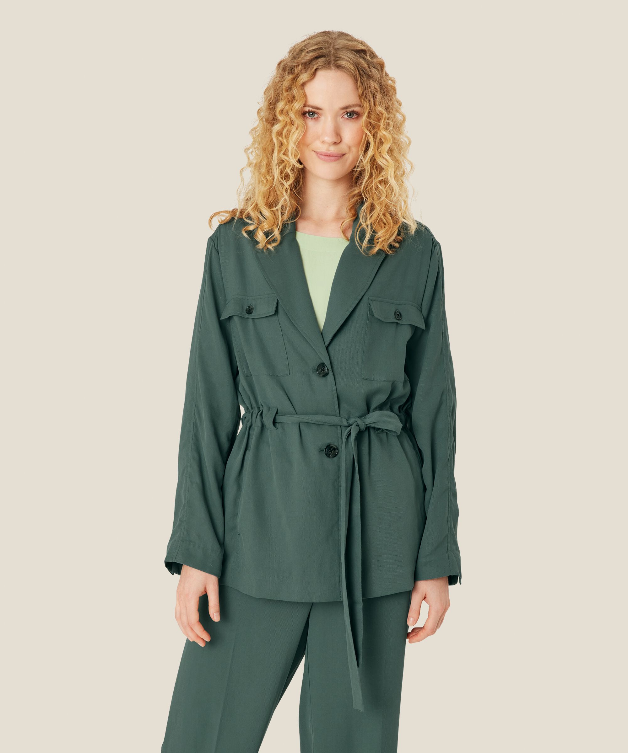 Jacke mit Taschen und Bindebändern in der Taille, Balsam Green