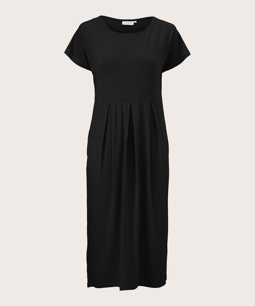 Tulpenkleid mit kurzen Ärmeln und Rundhalsausschnitt, Black
