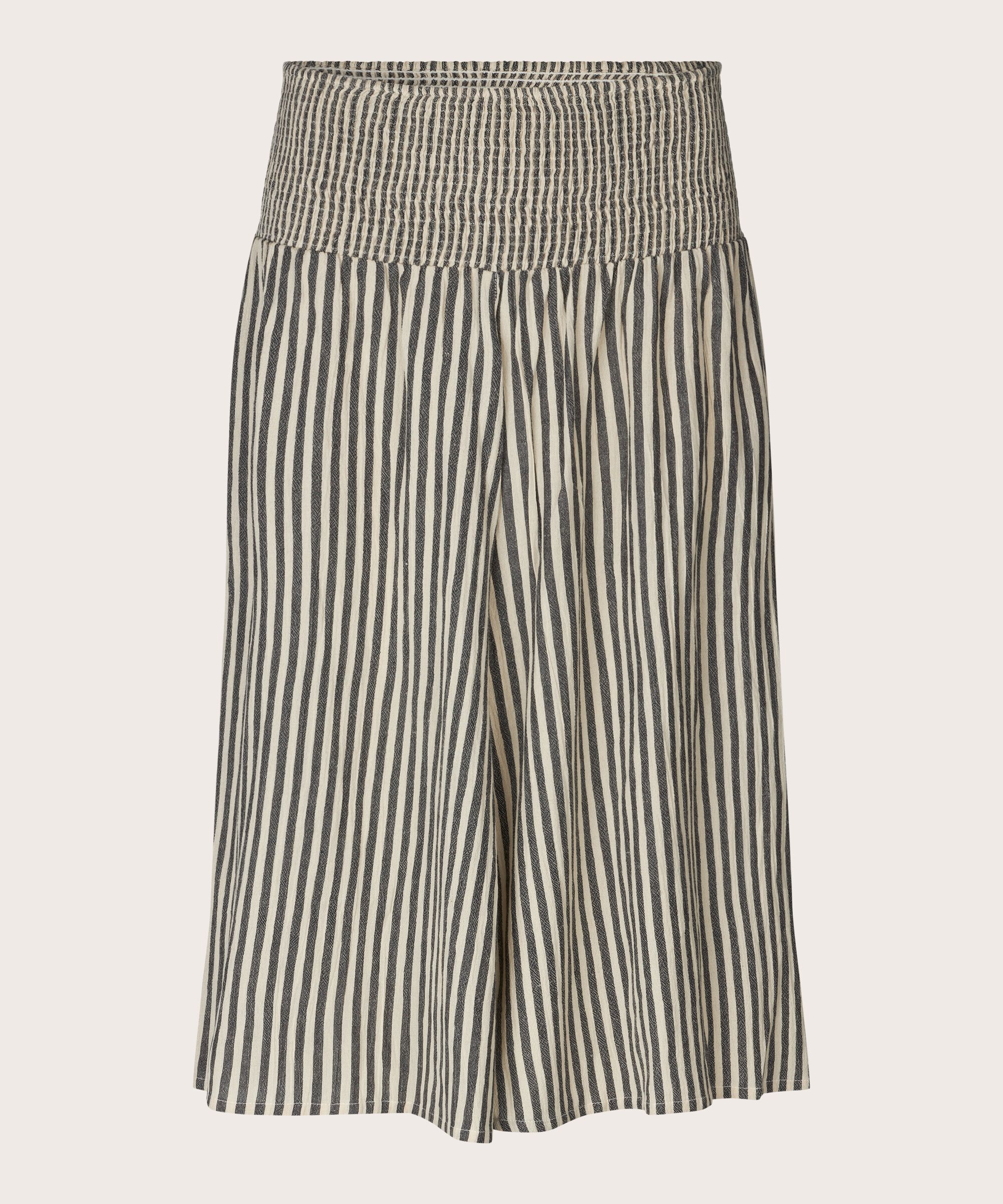 Gestreifter Rock aus Baumwollmischung mit gesmokter Taille, Black