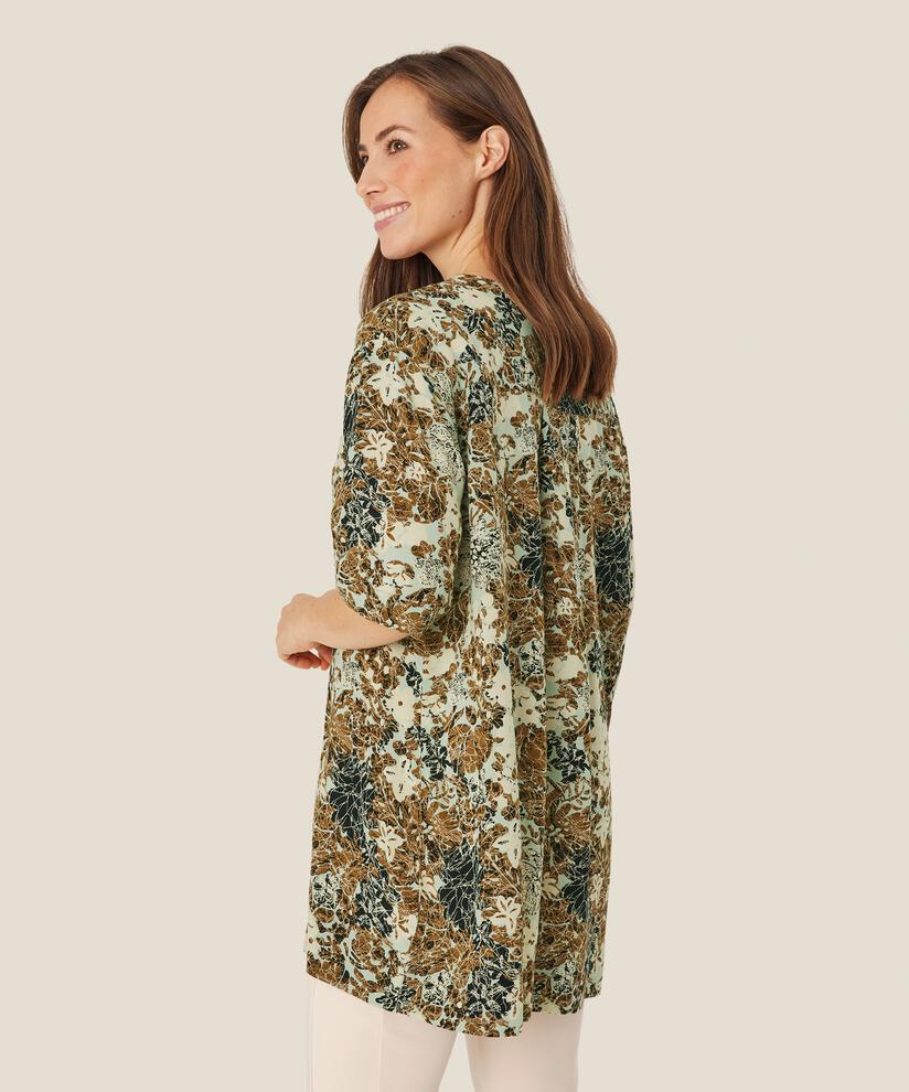 Gemusterte Viskose-Tunika mit halblangen Ärmeln, Bok Choy