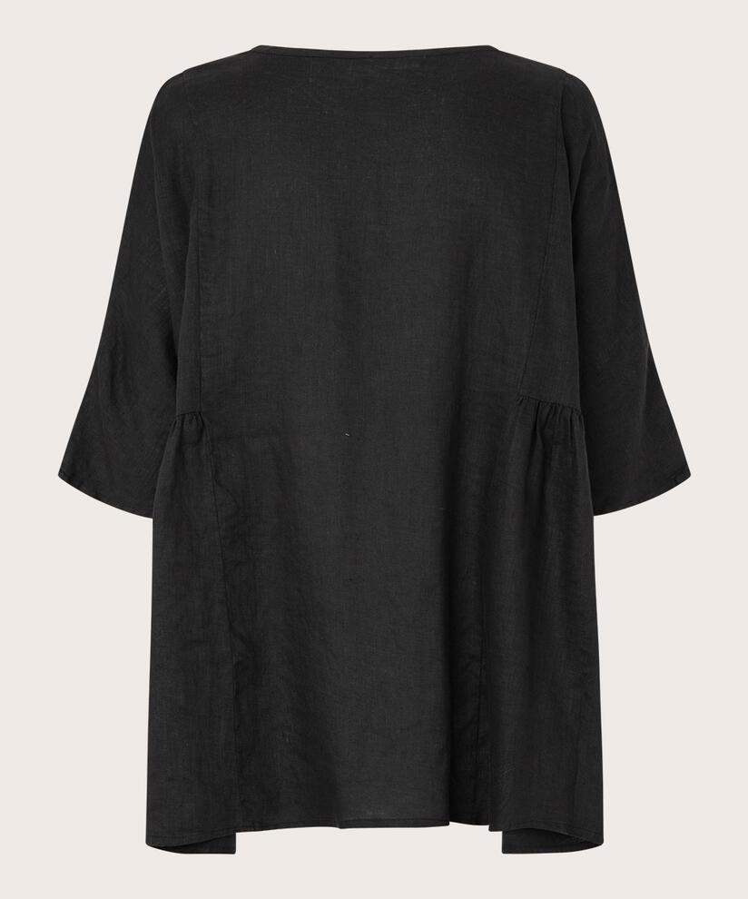 Leinenbluse mit Falten an den Seiten, Black