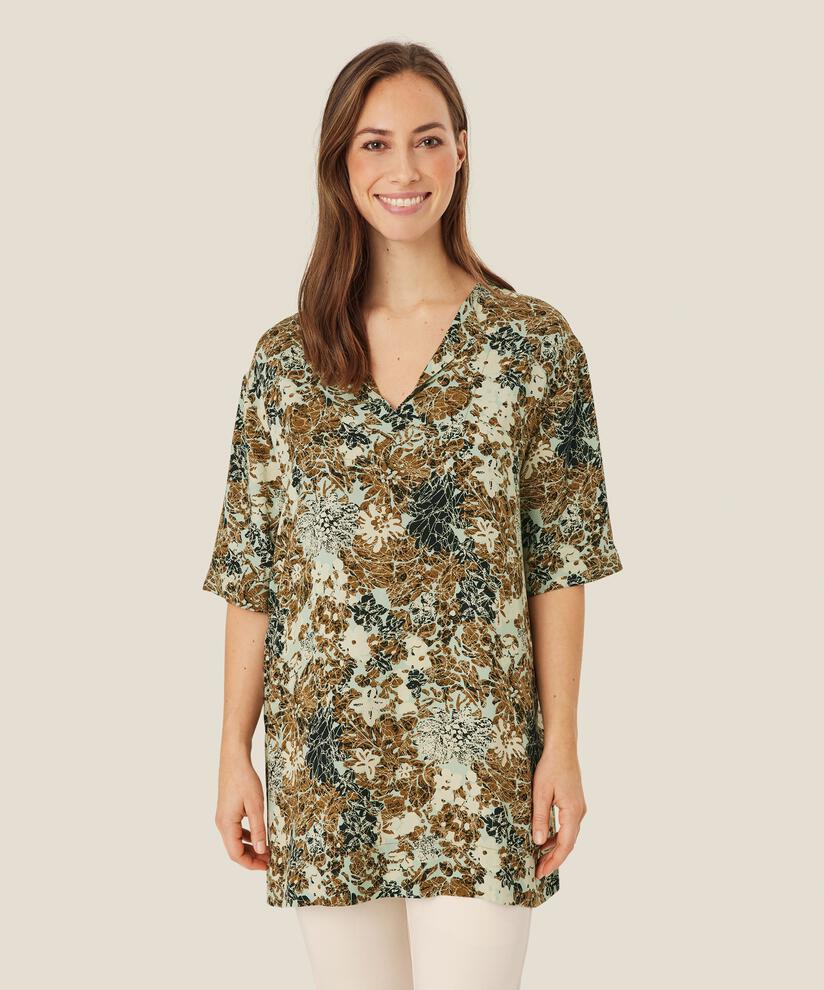 Gemusterte Viskose-Tunika mit halblangen Ärmeln, Bok Choy