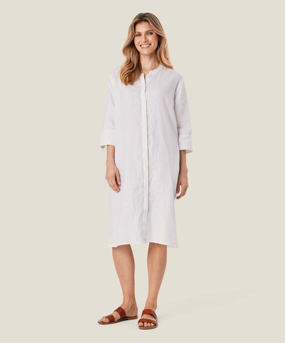 Hemdkleid aus Leinen mit Dreiviertelärmeln, White