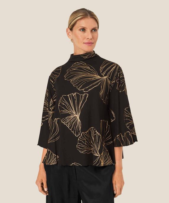 Bedrucktes Jersey-Top mit Fledermausärmeln, Gold