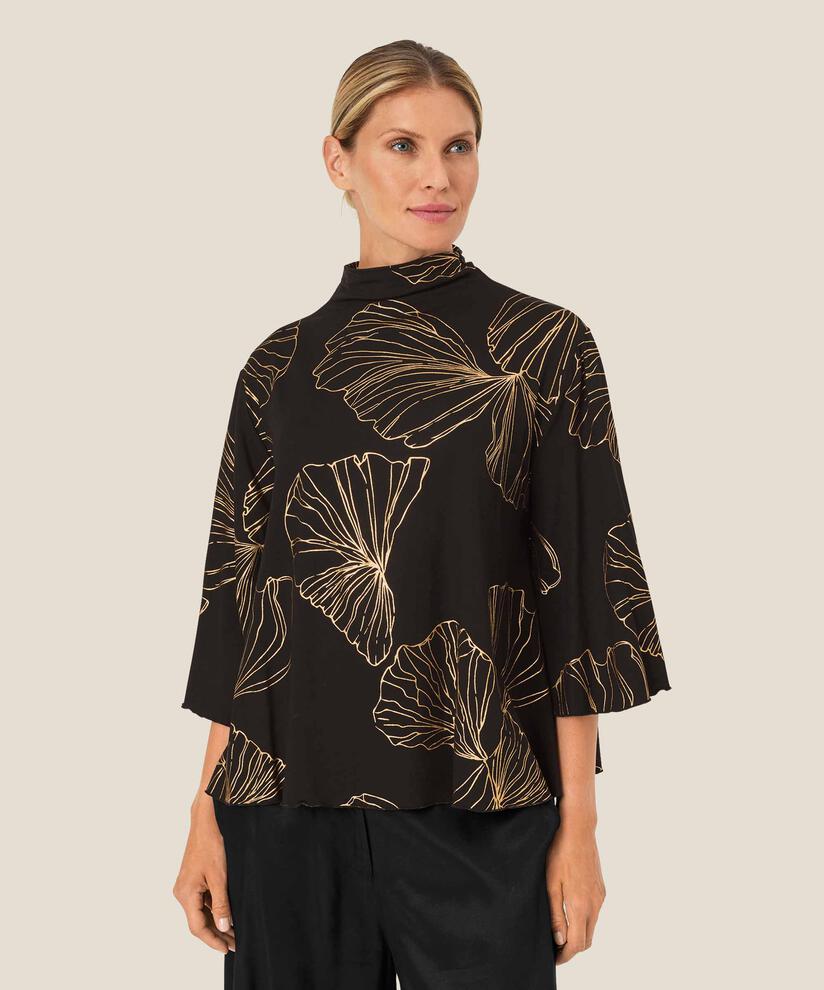 Bedrucktes Jersey-Top mit Fledermausärmeln, Gold