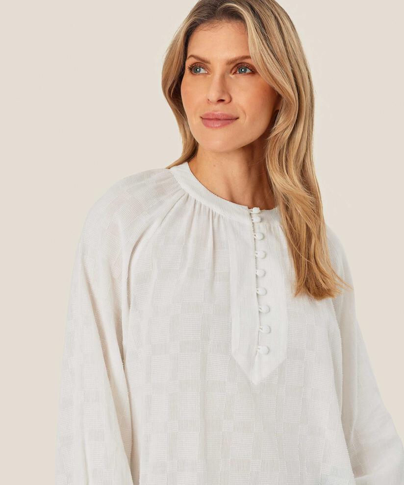 Bluse mit eingewebten Karos und Knöpfen am Hals, Jet Stream