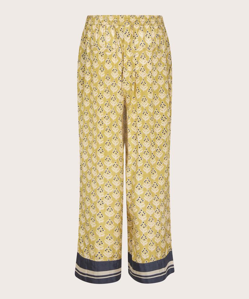 bedruckte Viskosehose mit Eingrifftaschen und elastischem Bund, Burnish Gold