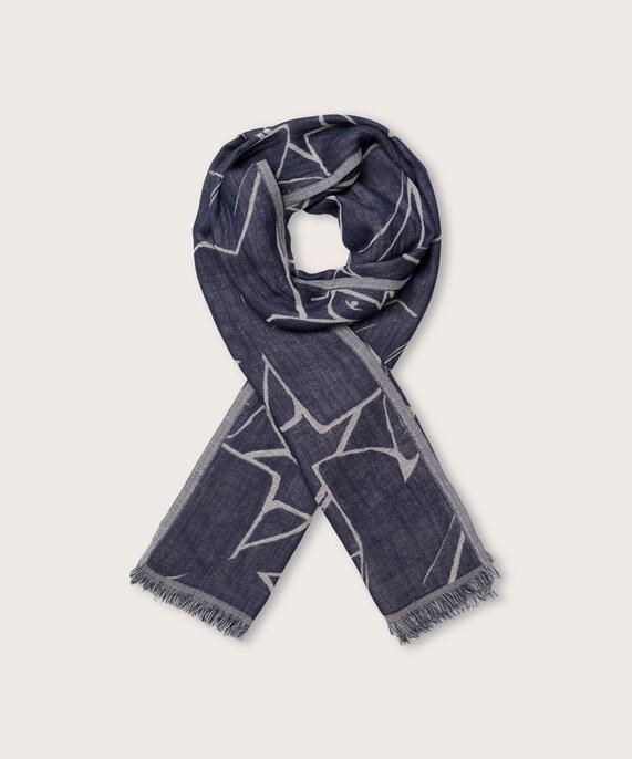 Bedruckter Schal aus Wollmischung, Navy Blazer