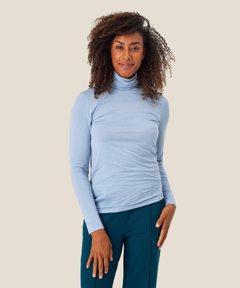Rollkragenbluse Aus Weichem Jersey, Blue Fog