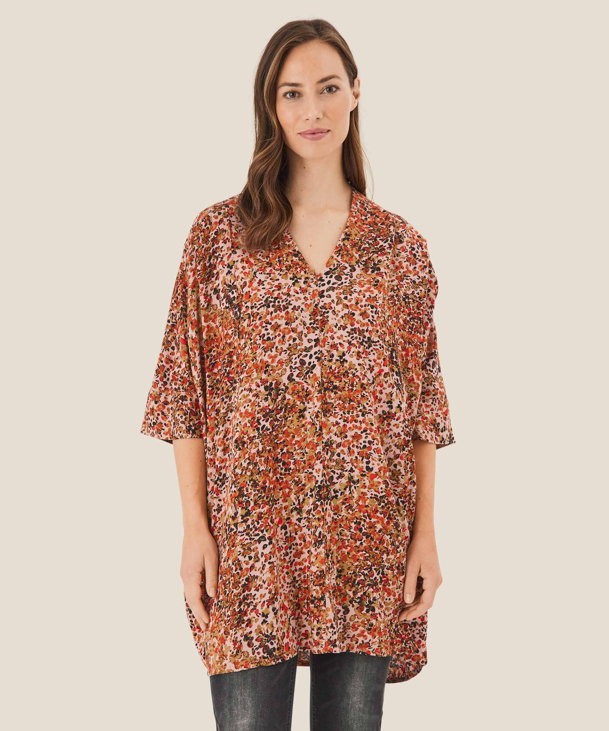 gemusterte Tunika aus Viskosesatin, Misty Rose