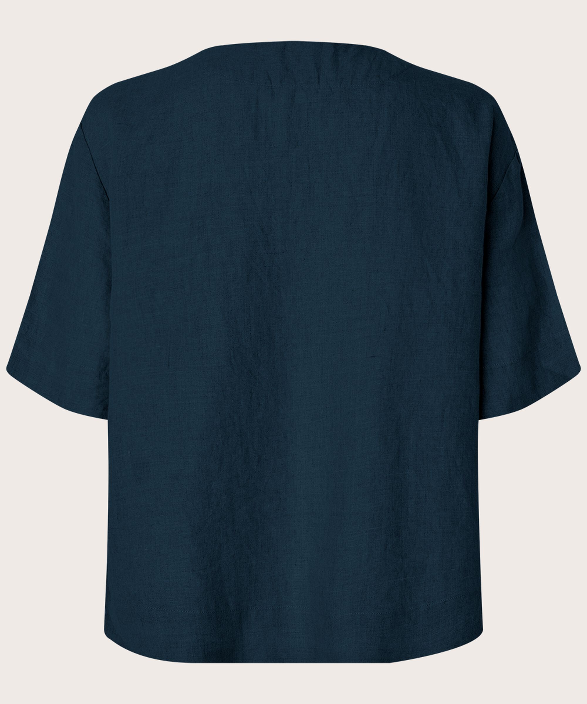 Bluse aus Leinen mit Vordertasche, Navy