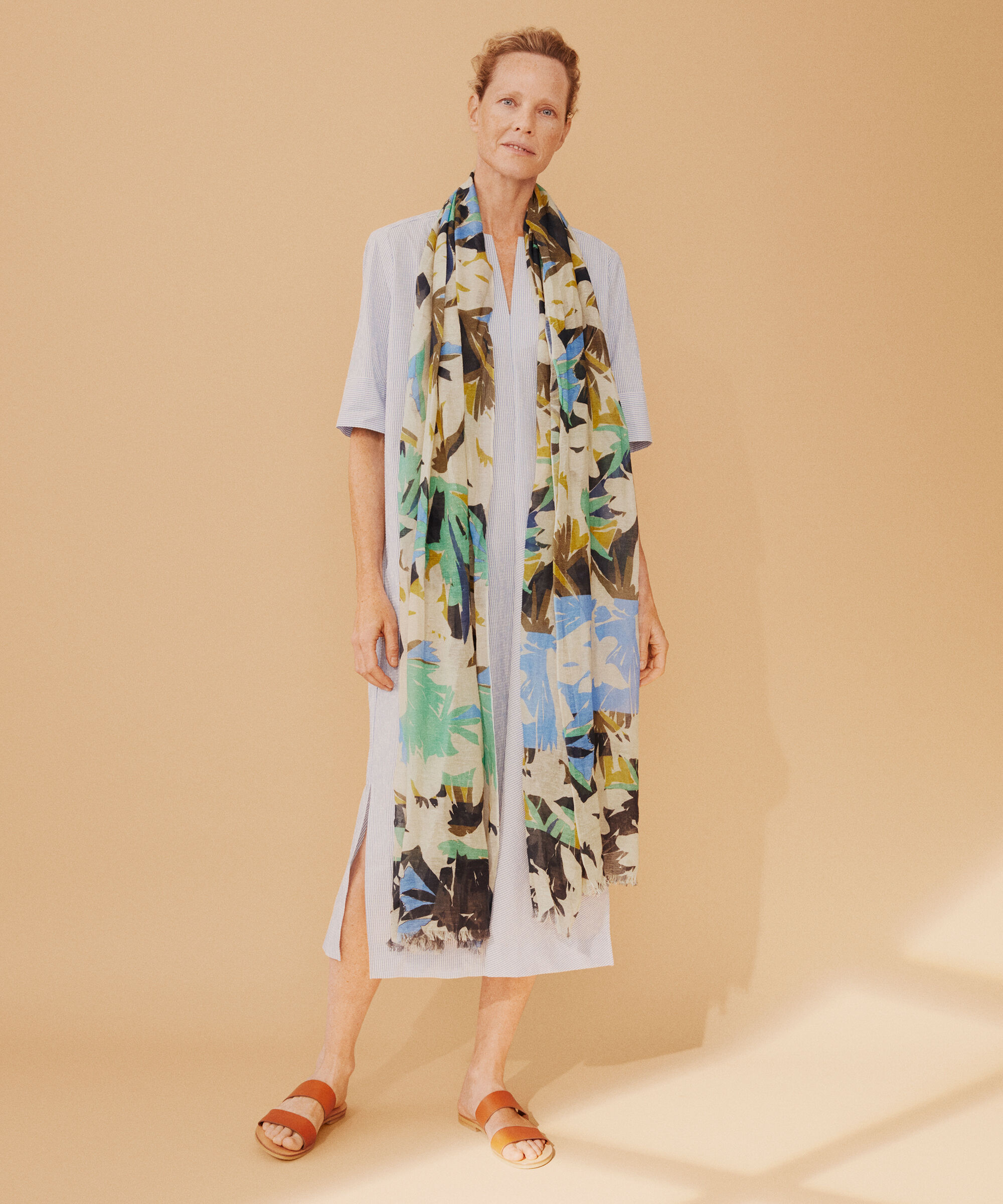 gemusterter Schal aus Baumwollmischung, Dusky Green