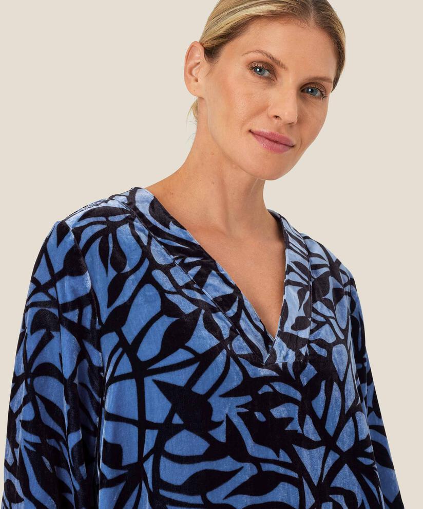 Veloursbluse mit V-Ausschnitt und Falten hinten, Federal Blue