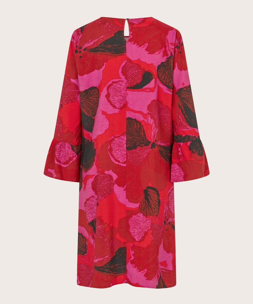 Bedrucktes Viskosekleid mit Rundhalsausschnitt, Haute Red