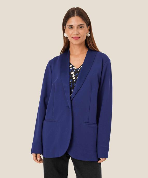 Blazer mit glänzenden Satindetails, Medieval blue