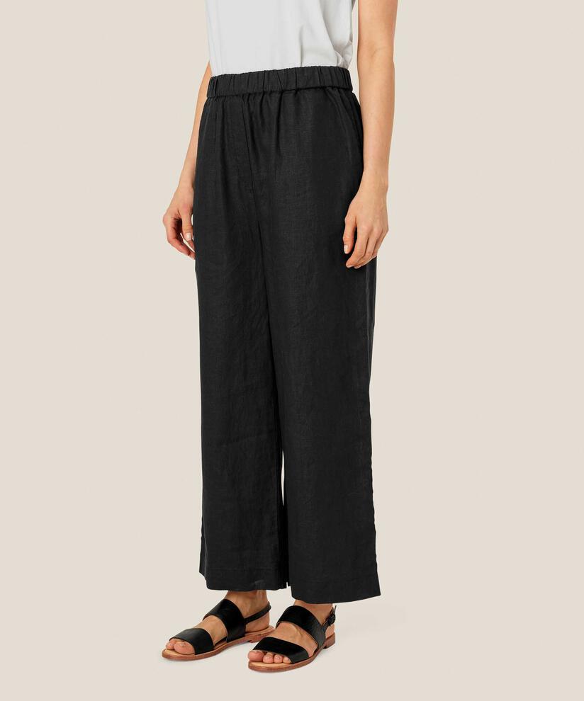 Weite Leinenhose mit elastischem Bund, Black