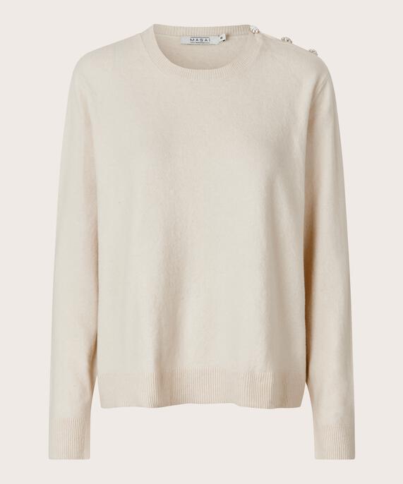Pullover mit Perlenknöpfen auf der Schulter, Whitecap