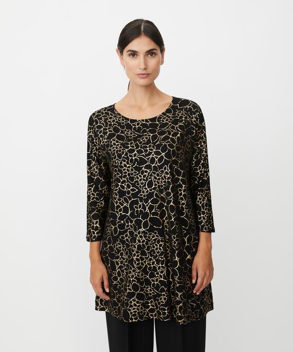 Jersey-Tunika mit 3/4-Ärmeln und Golddruck, Gold