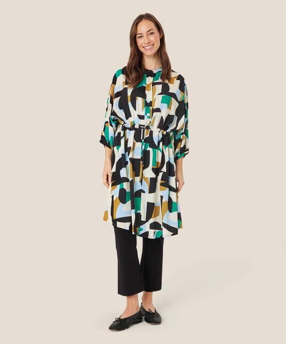 Gemustertes Viskosekleid mit Knöpfen und Bändern, Greenlake