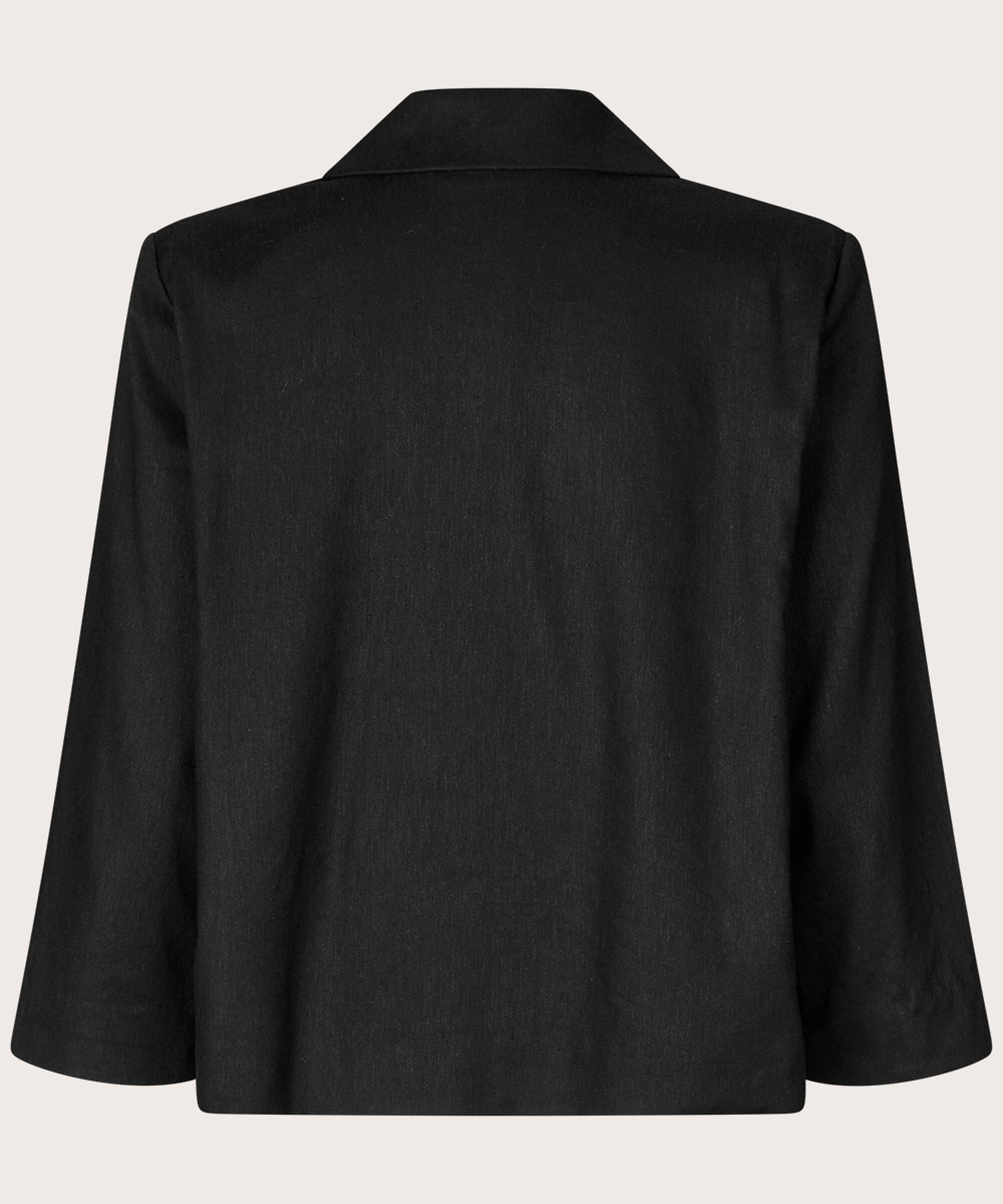 Blazer aus Leinenmischung mit Ein-Knopf-Verschluss, Black