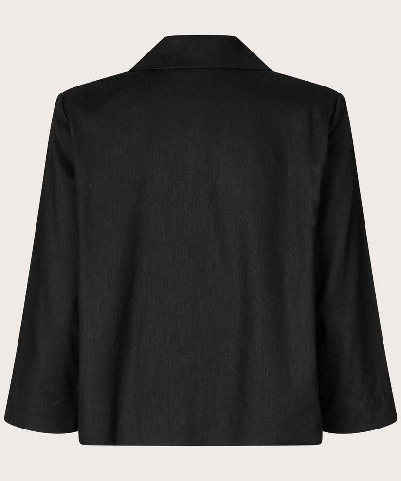 Blazer aus Leinenmischung mit Ein-Knopf-Verschluss, Black