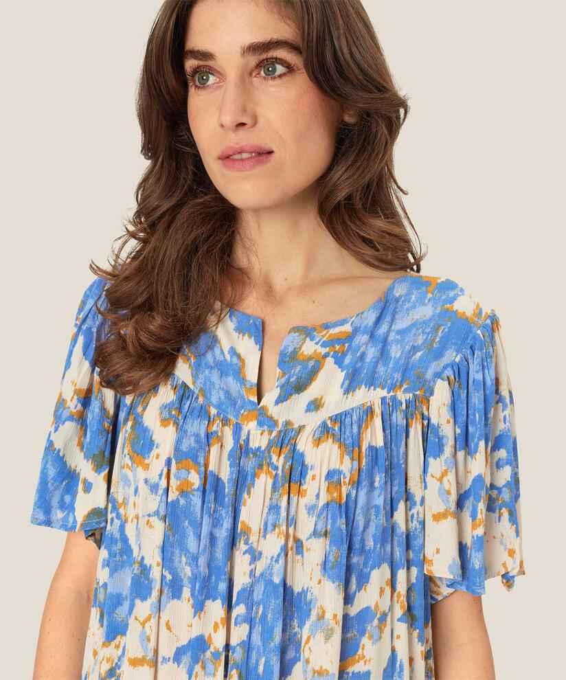 gemustertes Viskosekleid mit vielen Falten, Nebulas Blue