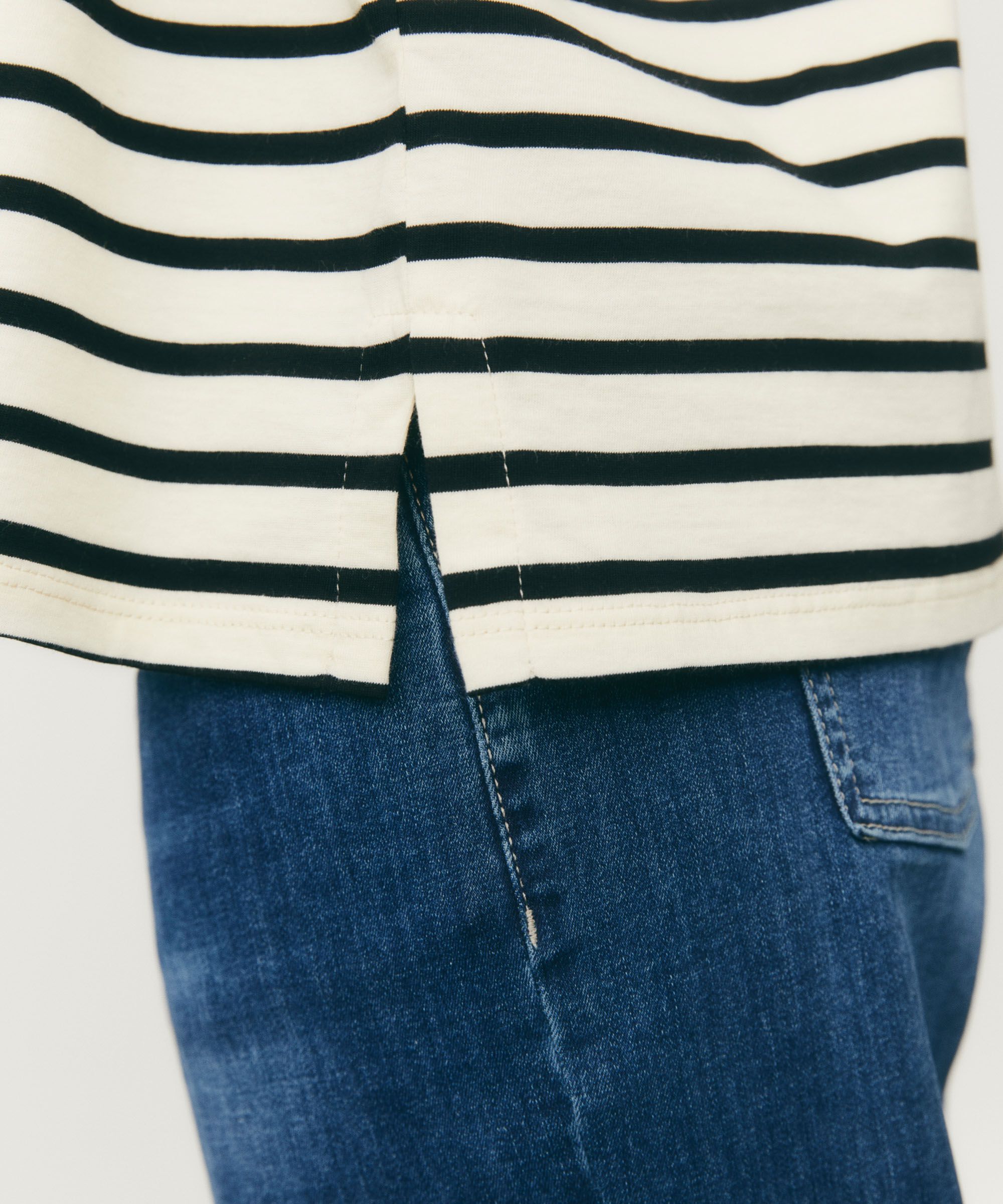 gestreiftes T-Shirt mit Rundhals, Black