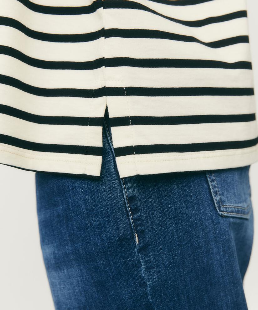 gestreiftes T-Shirt mit Rundhals, Black