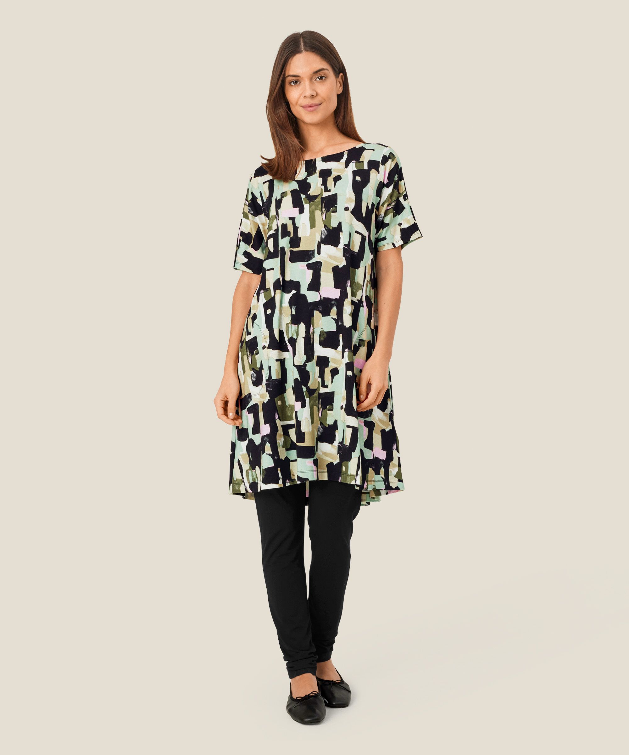Bedruckte Jersey-Tunika mit Eingrifftaschen, Frosty Green