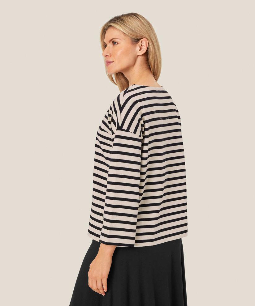 Gestreiftes Jersey-Top mit Rundhalsausschnitt, Black