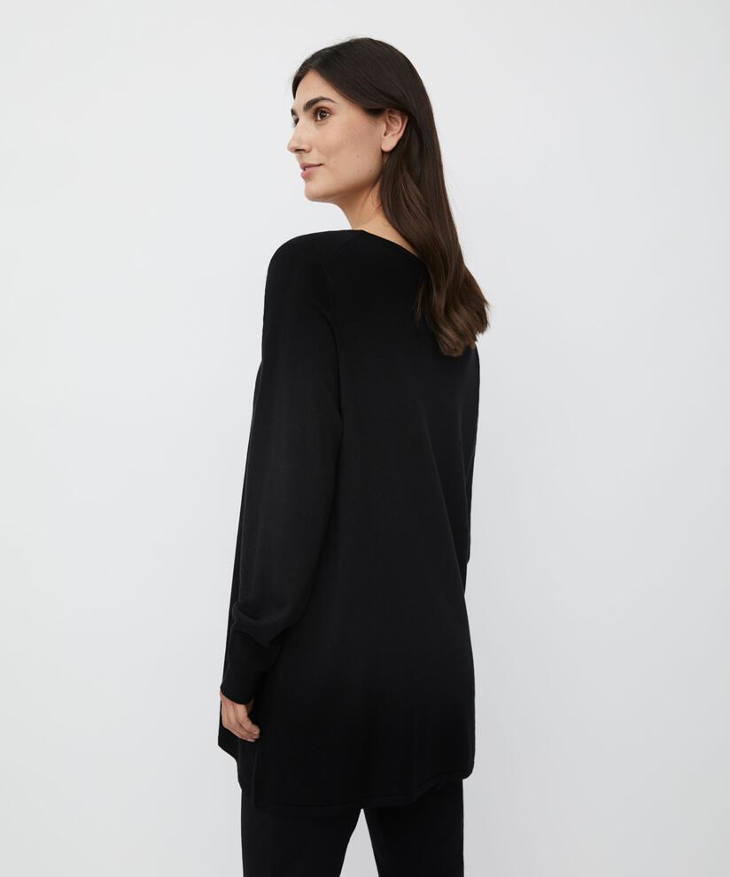 langärmliger Rundhals-Strickpullover, Black