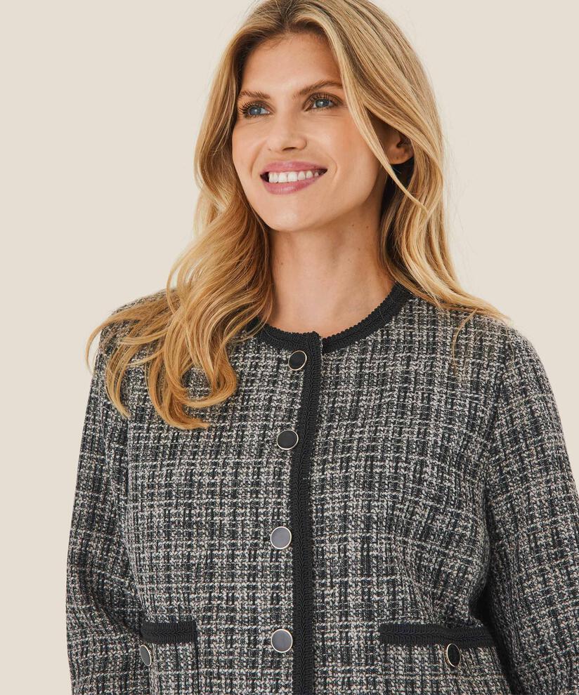 kurze Tweedjacke mit schöner Einfassung, Black