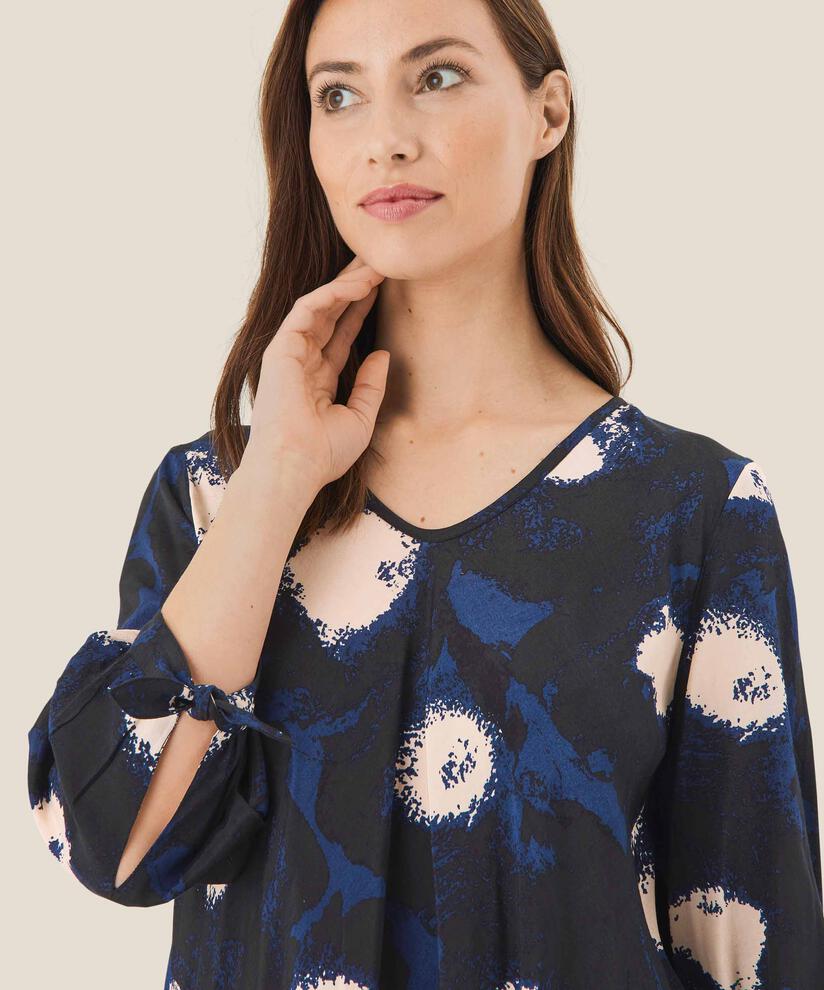 Viskosebluse mit V-Ausschnitt, Maritime Blue