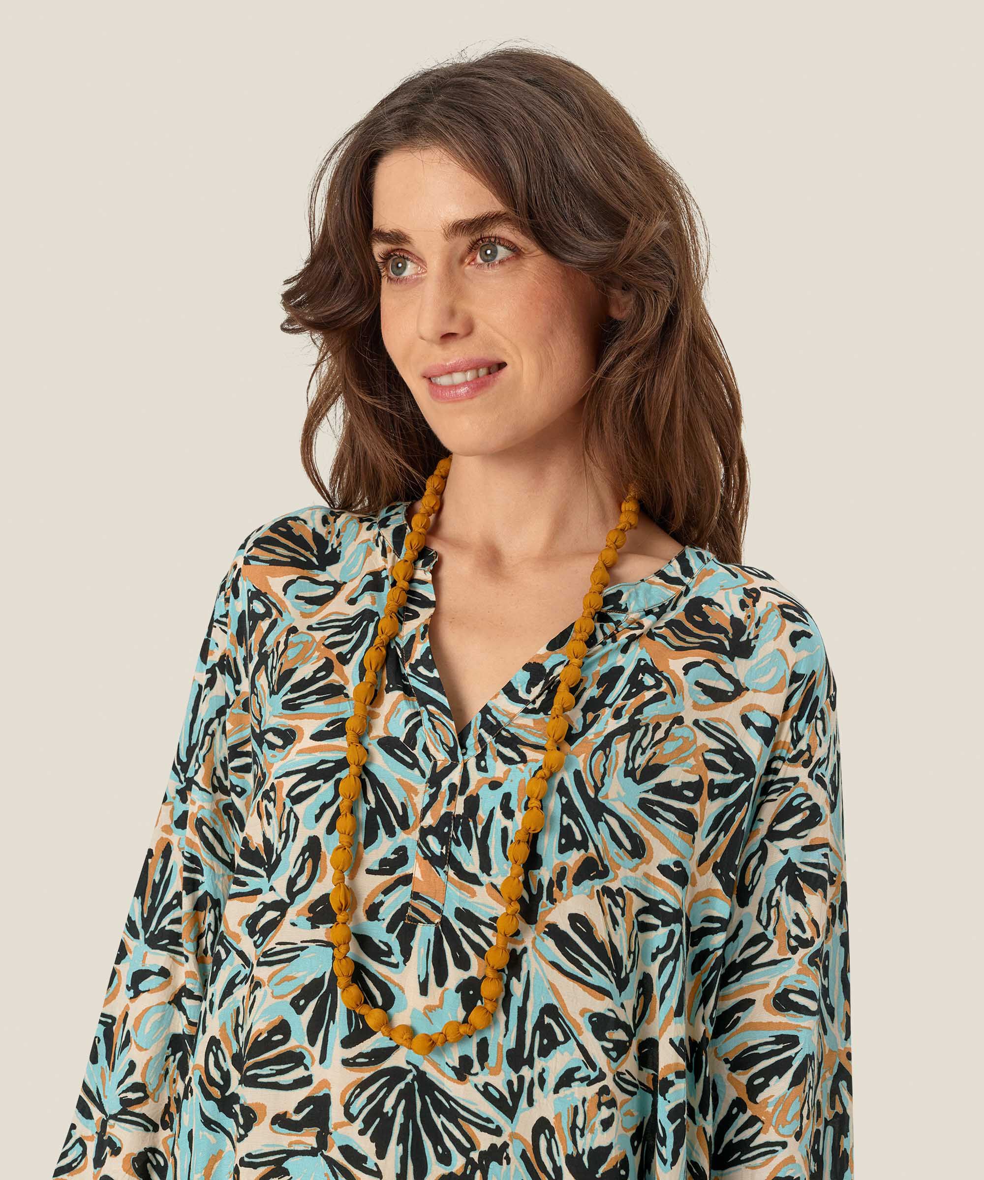 Bedruckte Viskose-tunika Mit 3/4-ärmeln, Aqua