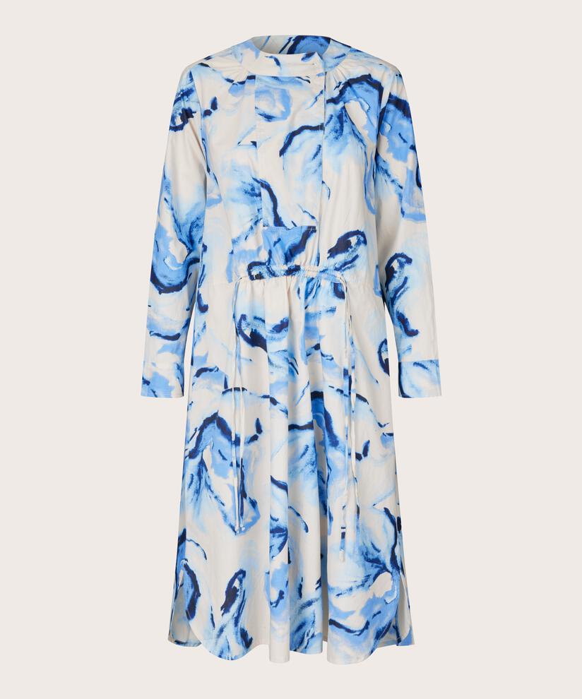 Baumwollkleid mit Bindeband in der Taille und Schlitzen an der Seite, Powder Blue