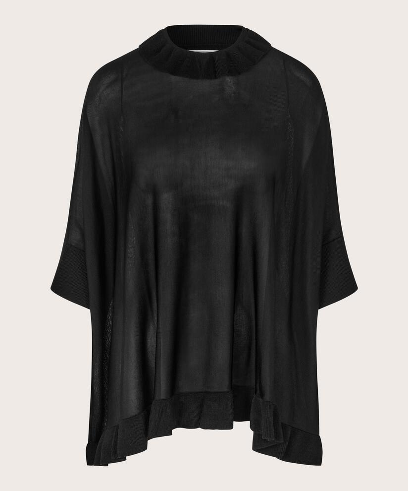 Dünner Strickpullover mit Rüschen, Black