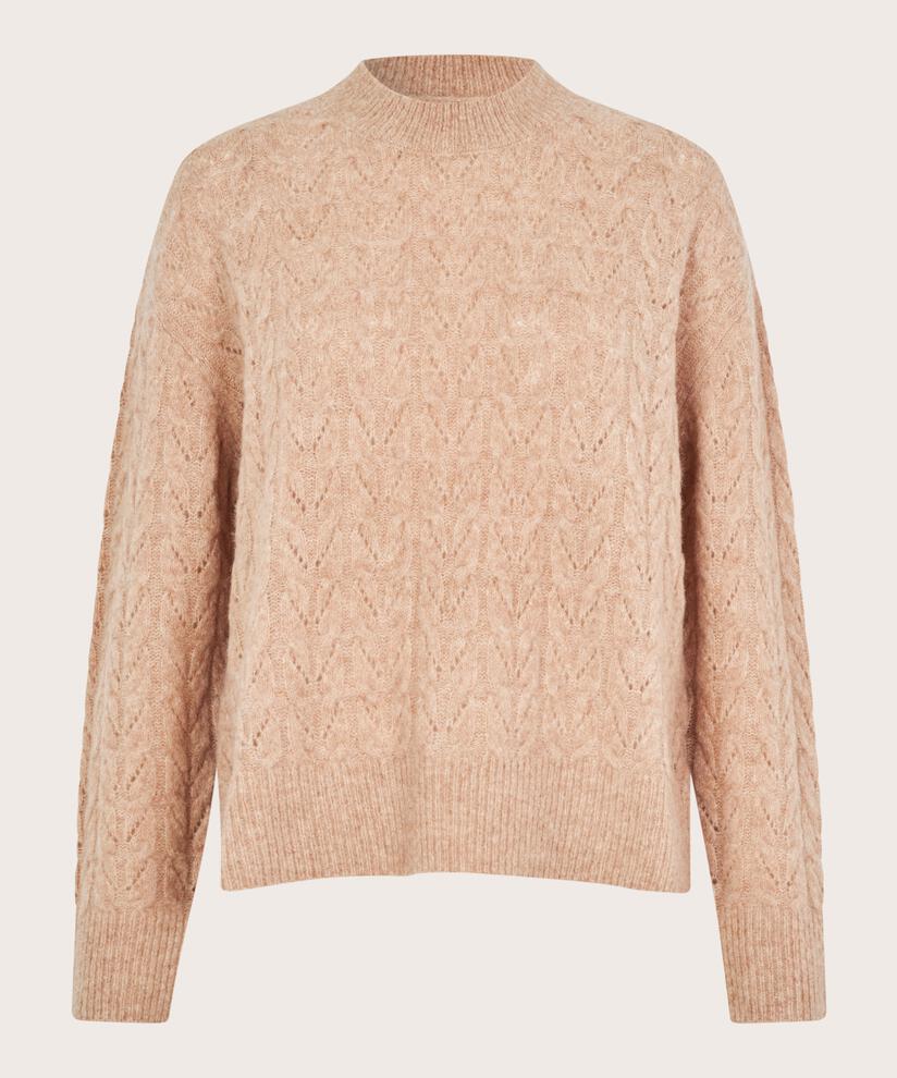 Strickpullover mit Lochmuster aus Wollmischung, L beige mel