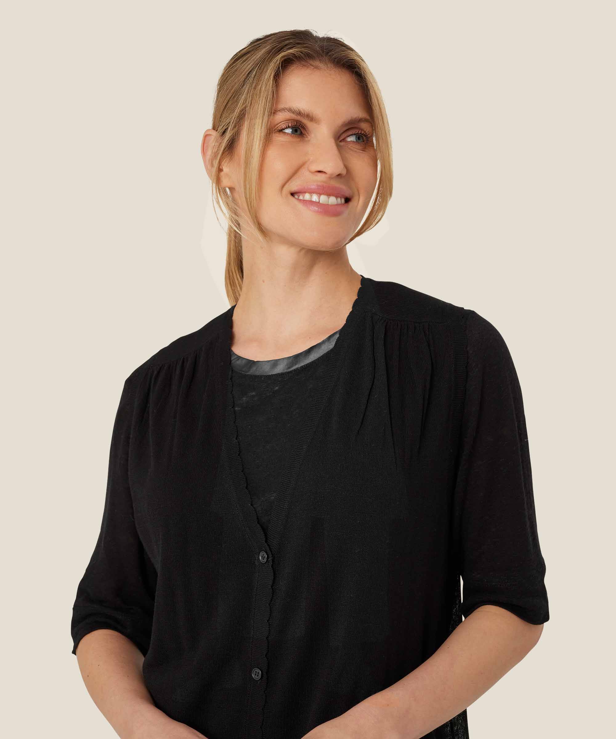 langer Cardigan aus Leinenmischung, Black