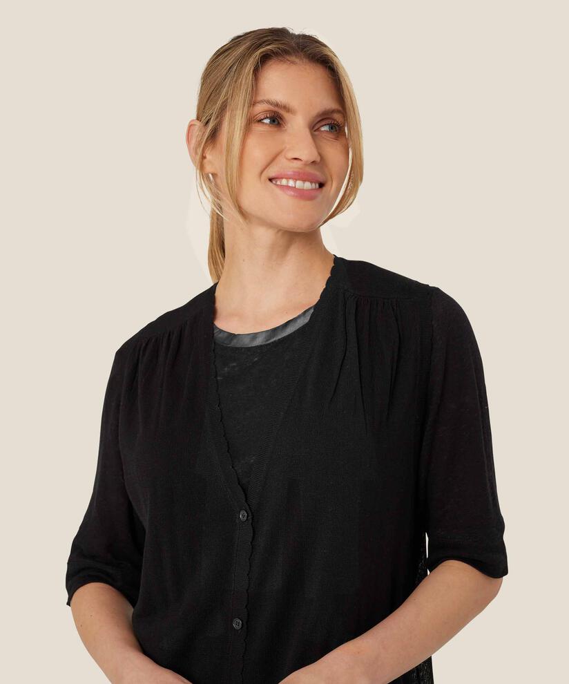 langer Cardigan aus Leinenmischung, Black