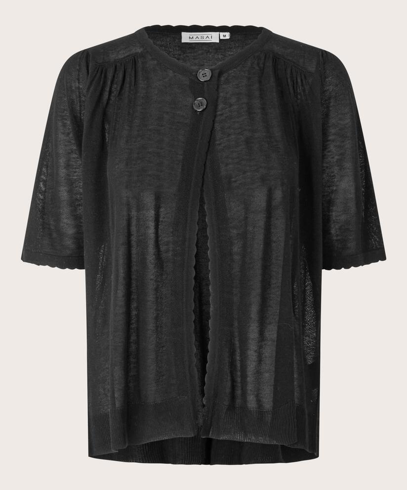 Kurzärmliger Cardigan aus Leinenmischung, Black