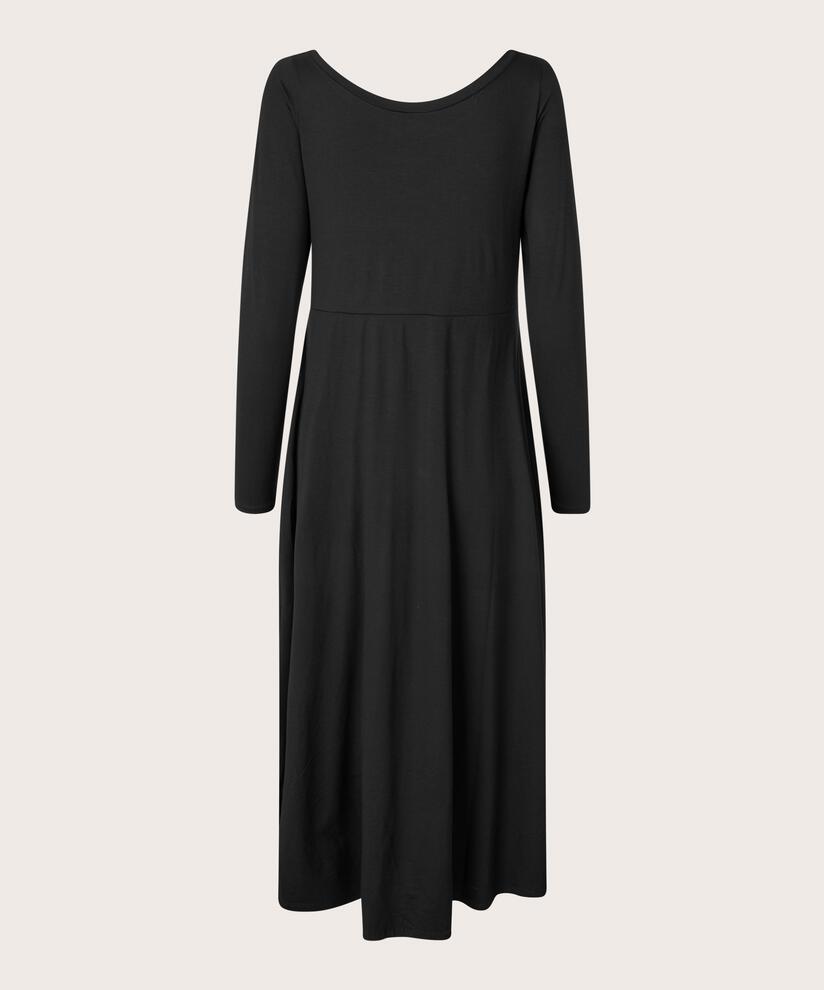 Jerseykleid mit langen Ärmeln und Rundhalsausschnitt, Black